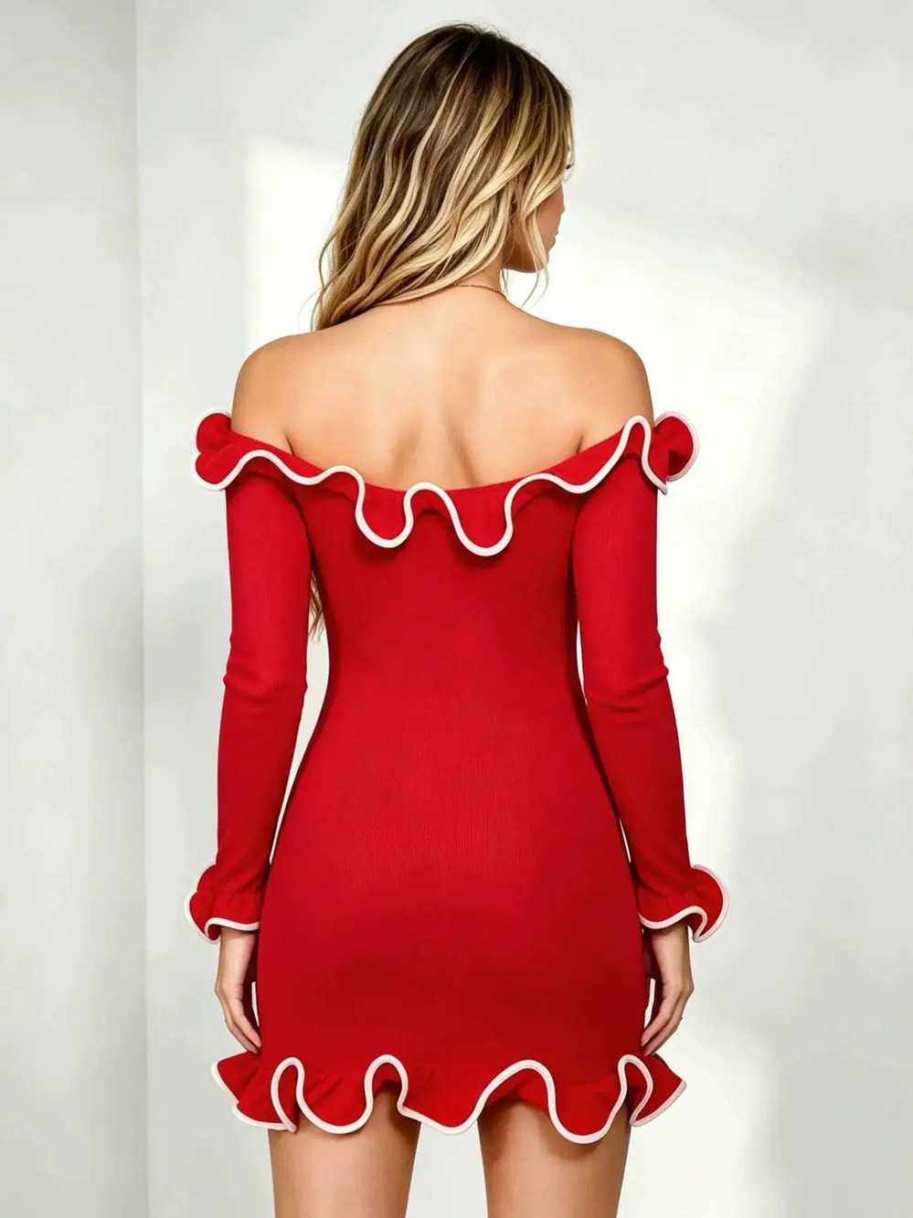 Zara Summer Solid Color Long Sleeve Bodycon Ruffle Dress - Picture 4 of 6